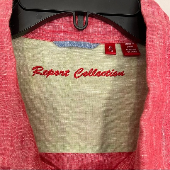 Report Collection Shirt 100% Linen Short Sleeve Tropical Beach Red Pink Mens XL - Picture 3 of 7